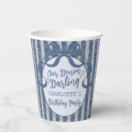 Denim Coquette Strik Verjaardag Baby Papieren Bekers