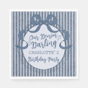 Denim Coquette Strik Verjaardag Baby Servet