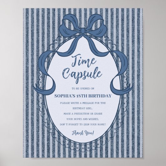 Denim Coquette Strikje Blauwe Spijkerbroek Verjaar Poster (Voorkant)