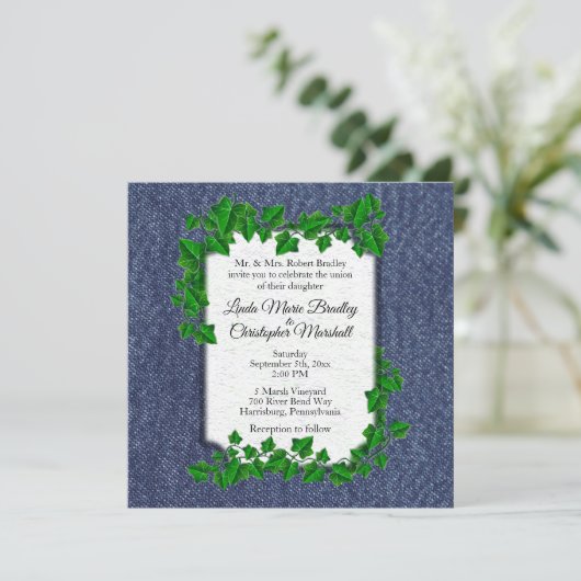 Denim Country Wedding Invitation 5,25 x 5,25 Kaart (Staand voorkant)