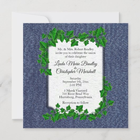 Denim Country Wedding Invitation 5,25 x 5,25 Kaart (Voorkant)