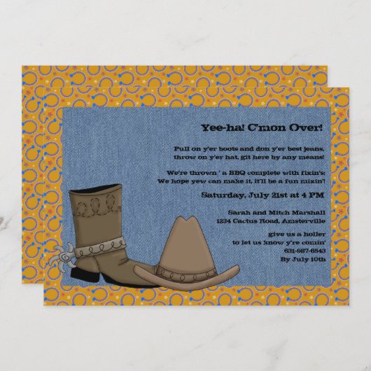 Denim Cowboy Uitnodiging (Voorkant / Achterkant)