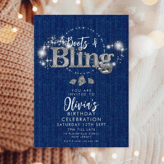 Denim Cowboylaarzen en Bling Feest Uitnodiging