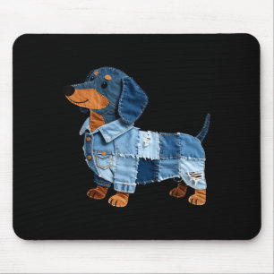 Denim-dachshond-hond patchwork-puppy vintage-kunst muismat