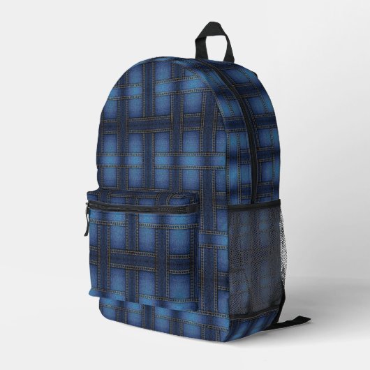 Denim Design Bedrukte Rugzak (Achterkant Hoek Rechts)