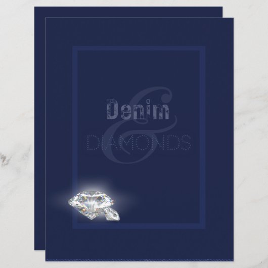 Denim & diamanten briefpapier papier. (Voorkant / Achterkant)