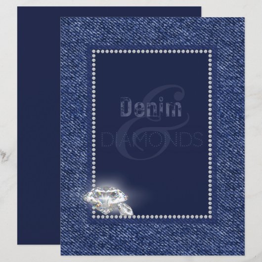 Denim & diamanten briefpapier papier. (Voorkant / Achterkant)