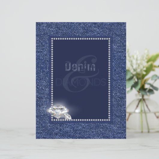 Denim & diamanten briefpapier papier. (Staand voorkant)