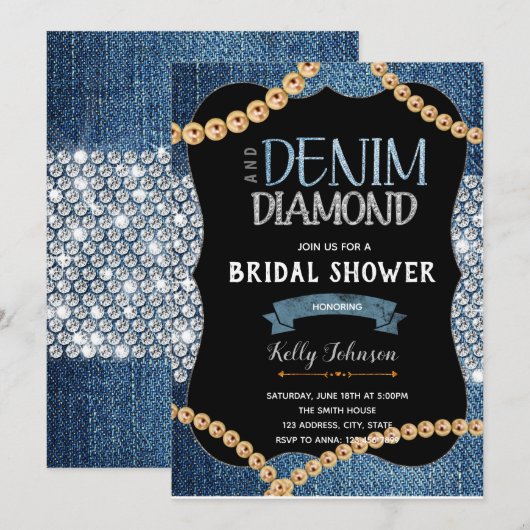 Denim-diamanten en goudparels kaart (Voorkant / Achterkant)