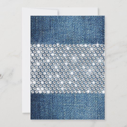 Denim diamanten en parels Uitnodiging (Achterkant)