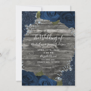 Denim Diamanten Rozen Rustiek Hout Crème Kant  Kaart