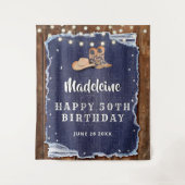 Denim Diamanten Westerse Roestige Verjaardag Achte Wandkleed (Voorkant)