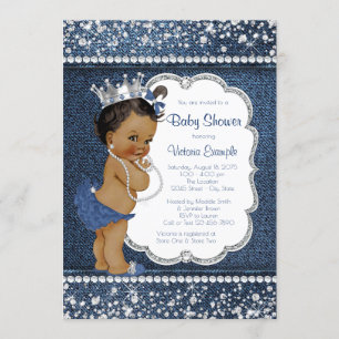 Denim Diamond African American Girl Baby shower Kaart