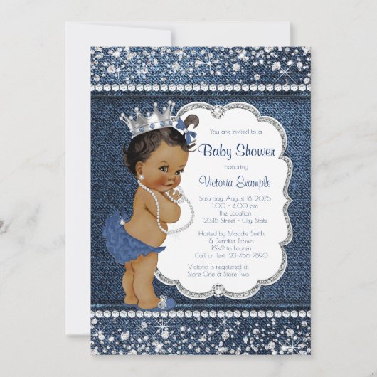 Denim Diamond Afro-Amerikaans Meisje Baby shower Kaart (Voorkant)