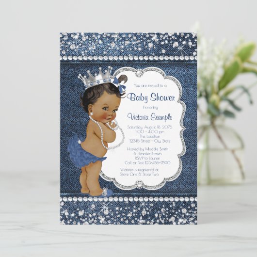 Denim Diamond Afro-Amerikaans Meisje Baby shower Kaart (Staand voorkant)