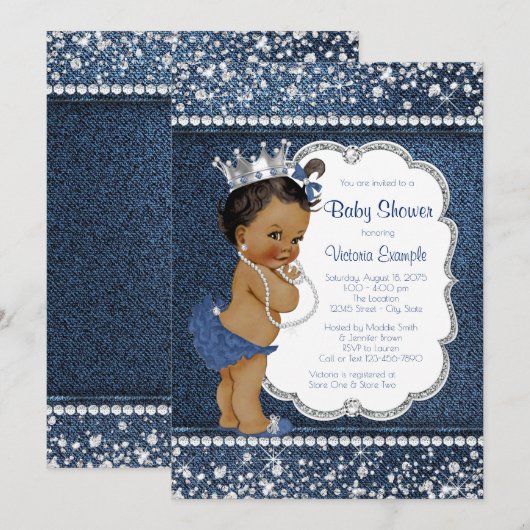 Denim Diamond Afro-Amerikaans Meisje Baby shower Kaart (Voorkant / Achterkant)