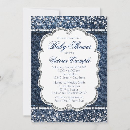 Denim Diamond Baby Shower Uitnodigingen (Voorkant)