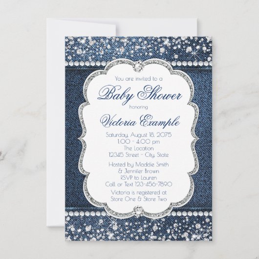 Denim Diamond Baby Shower Uitnodigingen (Voorkant)