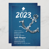 Denim Diamond Bling Anchor Beach Graduparty Kaart (Voorkant / Achterkant)