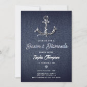 Denim Diamond Bling Anchor Nautical Birthday Party Kaart (Voorkant)