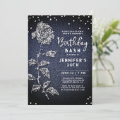 Denim Diamond Bling Roos Indigo Blauw 30e Verjaard Kaart (Staand voorkant)