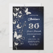 Denim Diamond Bling Vines Butterfly Birthday Kaart (Voorkant)