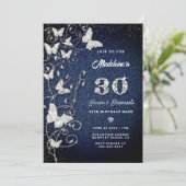 Denim Diamond Bling Vines Butterfly Birthday Kaart (Staand voorkant)