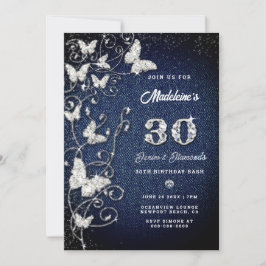 Denim Diamond Bling Vines Butterfly Birthday Kaart