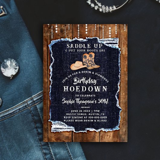 Denim Diamond Cowgirl Chic Rustic Hoedown Verjaard Kaart