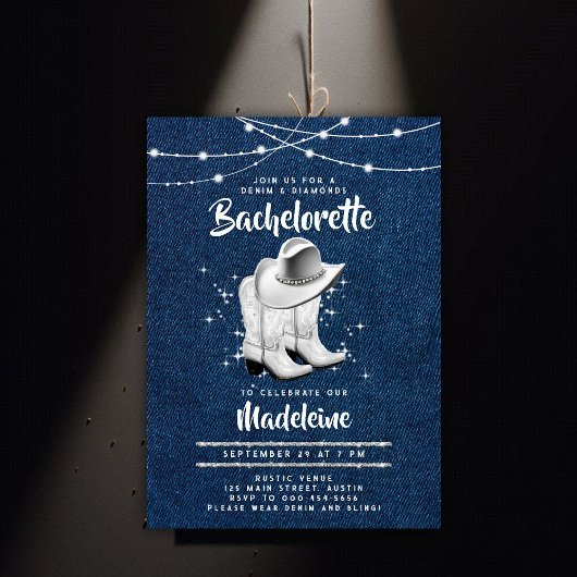 Denim Diamond Cowgirl Pet Laarzen Chic Bachelorett Kaart