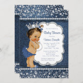 Denim Diamond Etnisch Meisje Baby Douche Uitnodigi Kaart (Voorkant / Achterkant)