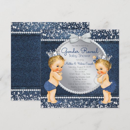 Denim Diamond Gender Reveal Baby shower Invitation Kaart (Voorkant / Achterkant)