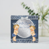 Denim Diamond Gender Reveal Baby shower Invitation Kaart (Staand voorkant)