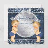 Denim Diamond Gender Reveal Baby shower Invitation Kaart (Voorkant)