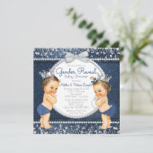 Denim Diamond Gender Reveal Baby shower Invitation Kaart (Staand voorkant)