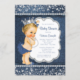 Denim Diamond Girl Baby Shower Uitnodigingen