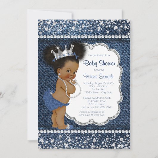 Denim Diamond Girls African American Baby shower Kaart (Voorkant)