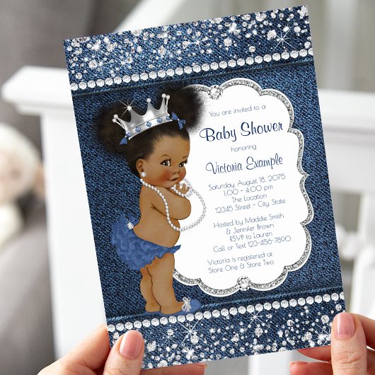 Denim Diamond Girls African American Baby shower Kaart