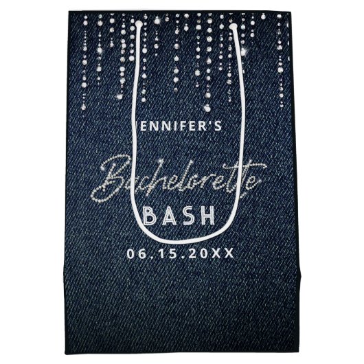 Denim Diamond Glitter Dripping Classy Bachelorette Medium Cadeauzakje (Achterkant)