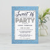 Denim Diamond Glitter Lijst Sweet 16 Party Girly Kaart (Staand voorkant)