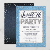 Denim Diamond Glitter Lijst Sweet 16 Party Girly Kaart (Voorkant / Achterkant)