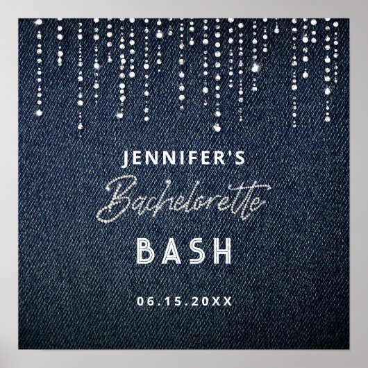 Denim Diamond Glitterdruppels Navy Bachelorette Poster (Voorkant)