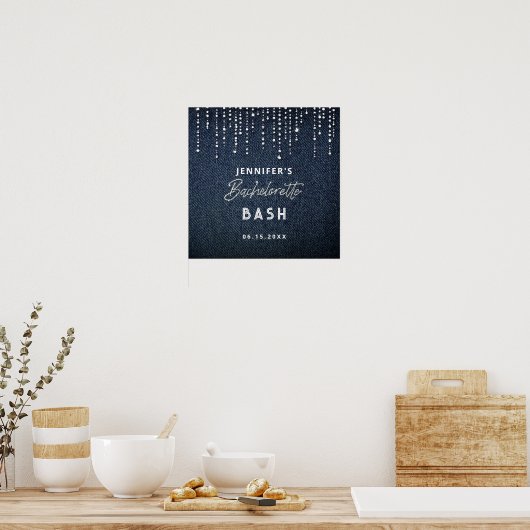 Denim Diamond Glitterdruppels Navy Bachelorette Poster (Keuken)