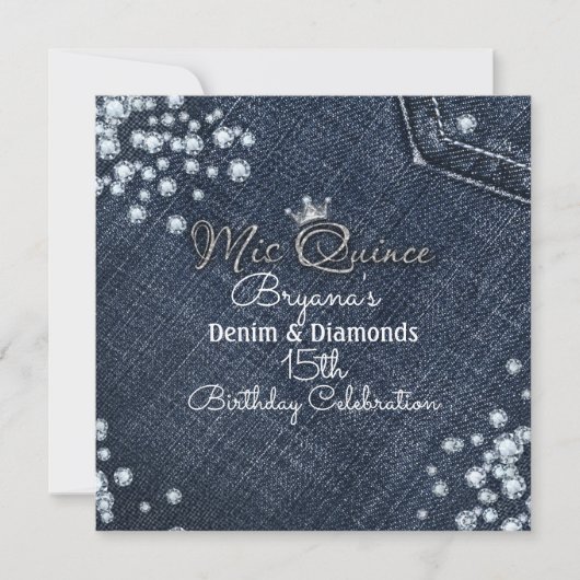 Denim & Diamond MIS QUINCE Kroon Feest Uitnodiging (Voorkant)