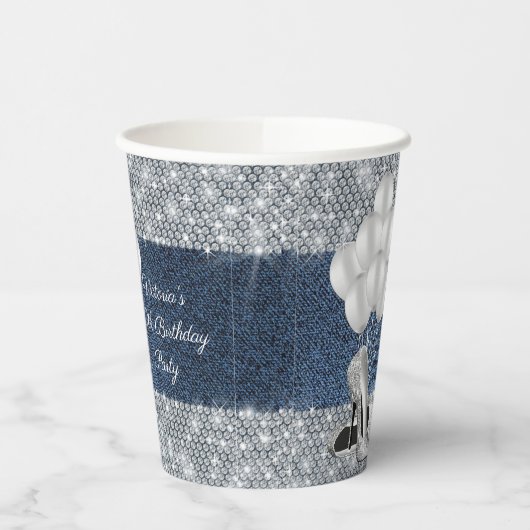 Denim Diamond verjaardagsfeestje papieren bekers (Links)