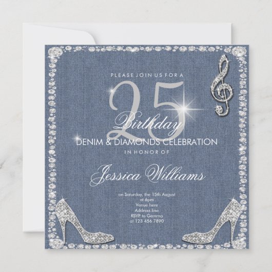 Denim & Diamonds 25e verjaardag Kaart (Achterkant)