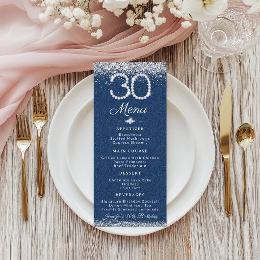 Denim & Diamonds 30e verjaardagsdiner plat menu
