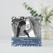 Denim Diamonds Afbeelding Foto Sweet 16 Invitation Kaart (Staand voorkant)