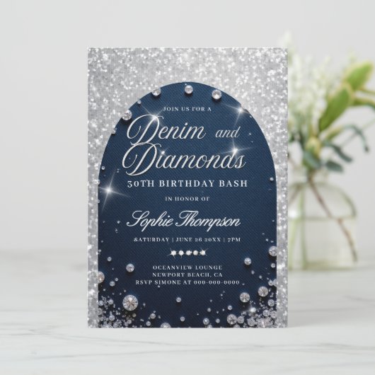Denim Diamonds Arch Bling 30ste Verjaardagsfeest Kaart (Staand voorkant)