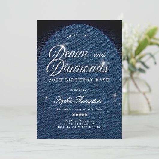 Denim Diamonds Arch Script 30ste Verjaardagsfeest Kaart (Staand voorkant)